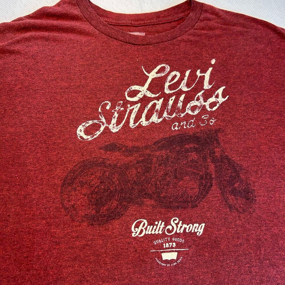 Levi Strauss & Co Built Strong T-Shirt Mens SZ 2XL Motorcycle Burgandy Red